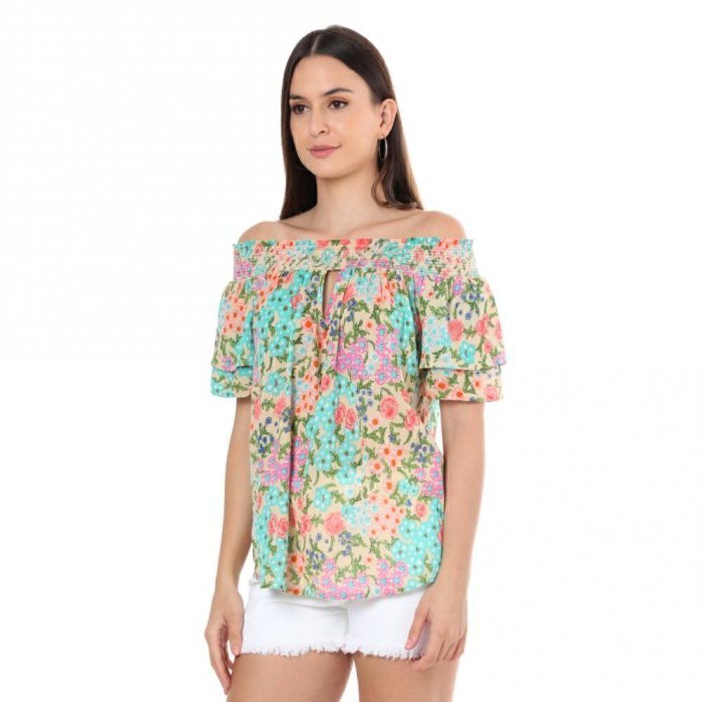 Yellow/Aqua Floral Top 